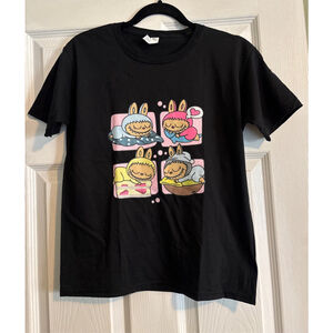 YOUTH Jerzees Black Short Sleeve Tee M with LABUBU Graphic